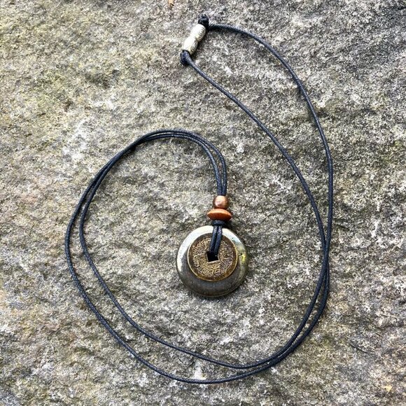 Pyrite and Lucky Coin Pendant Handmade - Picture 5 of 6